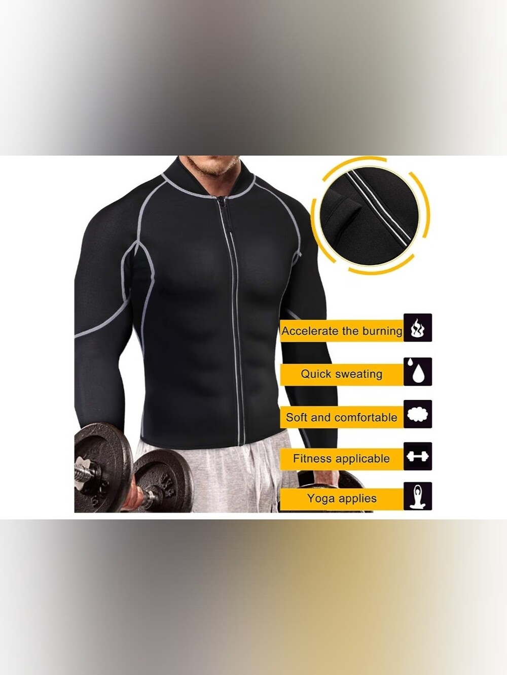 Men's Black Neoprene Fitness Sauna Jacket - Full Zip
